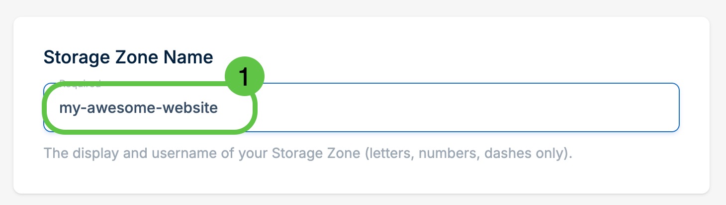 Screenshot of the Bunny.net storage name input